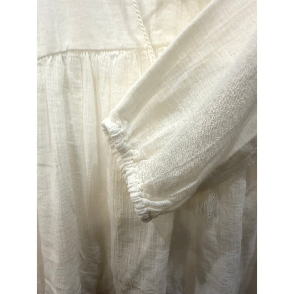 Soft Joie Ulyana White Cotton Gauze Tassel Babydoll Blouse Porcelain Medium - Picture 4 of 8